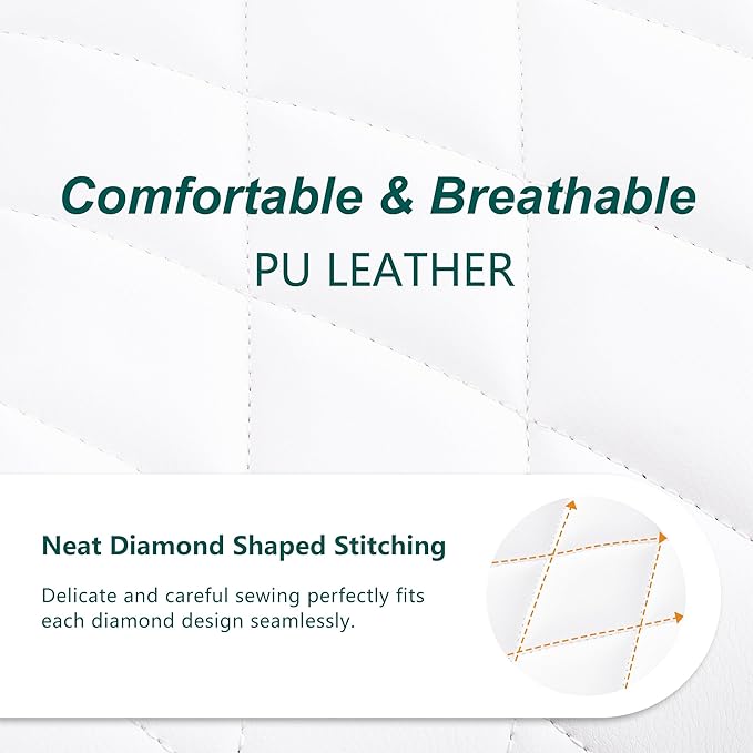 YOUNUOKE Comfortable Desk Chair, Home Office Chairs with Wheels, Armless Samll Comfy Vanity Chairs, PU Leather Computer Task Work Desk Chairs, White - LeafyLoom