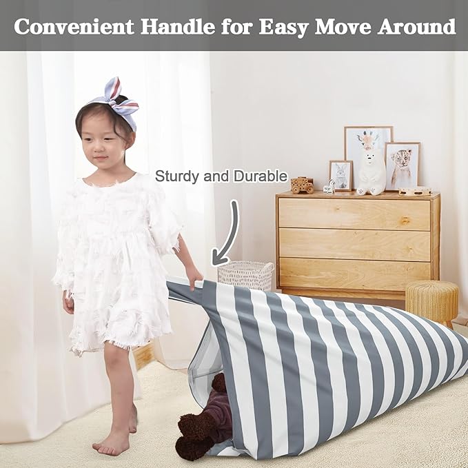 Jorbest Bean Bag Stuffed Animal Storage, Luxury Velvet Bean Bag Covers Only without Filling, Stuffed Animal Bean Bag Storage, Bean Bag Chair for Adults and Kids, (Stripe White Gray, 200L/52 Gal) - LeafyLoom