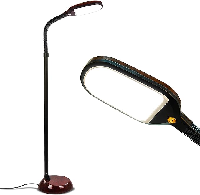 Brightech Litespan - Bright LED Floor Reading Lamp for Over Chair Crafts and Reading, Estheticians' Light for Lash Extensions, Adjustable Standing Lamp for Living Room, Bedroom, Office - Havana Brown - LeafyLoom