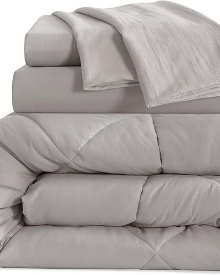 NTBAY Twin Comforter Set with Sheets, 5 Pieces Soft and Breathable Twin Bedding Set, Twin Bed in a Bag, Down Alternative Comforter Set Solid Color All Season, Kids Bedding Set, Smoke Grey - LeafyLoom