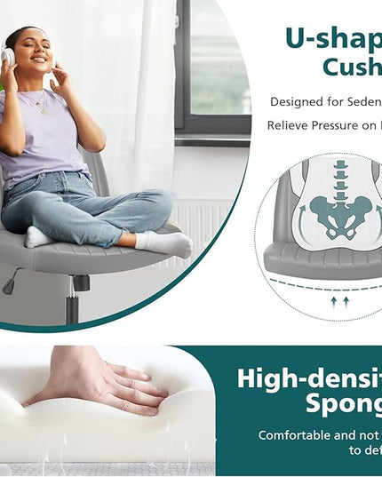 OLIXIS Cross Legged Armless Wide Adjustable Swivel Padded Home Office Desk Chair, Silver - LeafyLoom