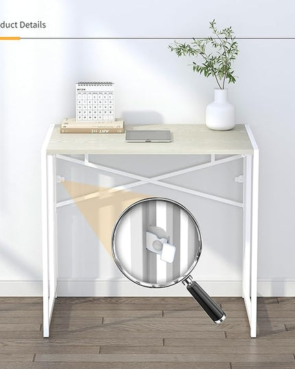32 inch Small Folding Desk, Writing Gaming Computer Camping Desk for Small Spaces, No Assembly Required Home Office Desk, Natural and White - LeafyLoom