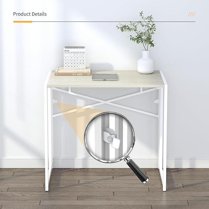 32 inch Small Folding Desk, Writing Gaming Computer Camping Desk for Small Spaces, No Assembly Required Home Office Desk, Natural and White - LeafyLoom