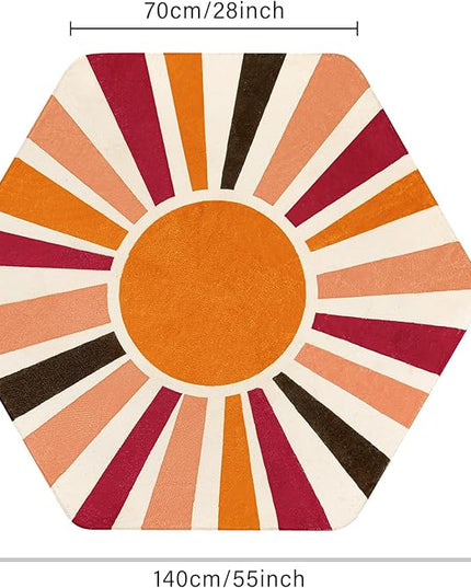 Washable Rainbow Rug for Kids Room Playroom, 4'x 4'7" Boho Sun Kids Rug for Girls Boys, Non-Slip Orange Carpet Small Play Rug for Tent Reading Corner Dorm Entryway - LeafyLoom