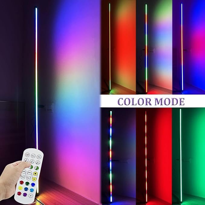 LED Floor Lamp Corner Mood Light RGB Color Changing Dimmable Music Sync with Remote Control for Living Room, Bedroom, Game Room, Party Decoration - LeafyLoom