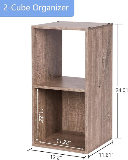 PACHIRA US 2 Cube Storage Organizer, Open and Enclosed MDF Cubical, Wooden Stackable Bookshelf, Modern Bookcase, Rustic Brown Oak - LeafyLoom