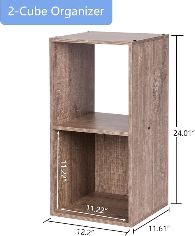 PACHIRA US 2 Cube Storage Organizer, Open and Enclosed MDF Cubical, Wooden Stackable Bookshelf, Modern Bookcase, Rustic Brown Oak - LeafyLoom
