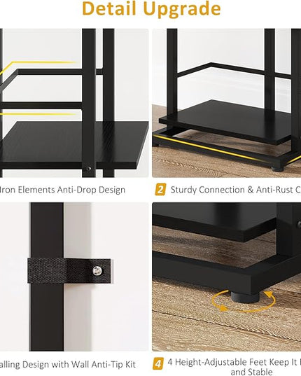 Bookshelf 5-Tier Bookshelf: Tall Corner Bookcase Industrial Narrow Book Shelves Vintage Wood Bookshelf Storage Organizer Display Book Rack for Living Room Bedroom Office Home (Black) - LeafyLoom