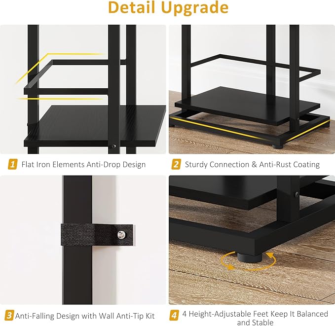 Bookshelf 5-Tier Bookshelf: Tall Corner Bookcase Industrial Narrow Book Shelves Vintage Wood Bookshelf Storage Organizer Display Book Rack for Living Room Bedroom Office Home (Black) - LeafyLoom