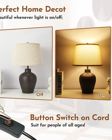 Farmhouse Rustic Table Lamps Set of 2 for Bedroom Living Room End Table Dark Brown Terracotta Nightstand Lamps Bedside Lamps Home Decor 21” Tall, Bulbs Included - LeafyLoom