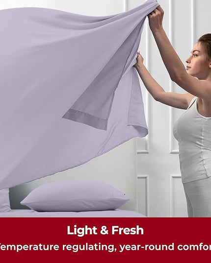 Mellanni California King Sheets Set - 6 PC Iconic Collection Bedding Sheets & Pillowcases - Ultra Soft, Cooling Bed Sheets - Deep Pocket up to 16 inch - 6 PC (Cal King, Lavender w/Extra Pillow Cases) - LeafyLoom