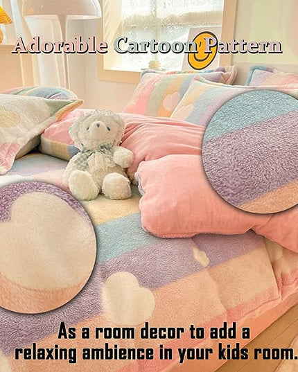 MorroMorn Twin Bedding Sets, Pink Rainbow Duvet Cover Set, Fluffy Comforter Covers Blanket Ultra Soft Kawaii Cute for Girls Kids Toddler Teen Women Twin/Twin XL Size - LeafyLoom