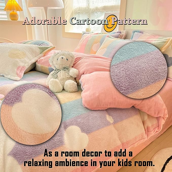 MorroMorn Twin Bedding Sets, Pink Rainbow Duvet Cover Set, Fluffy Comforter Covers Blanket Ultra Soft Kawaii Cute for Girls Kids Toddler Teen Women Twin/Twin XL Size - LeafyLoom