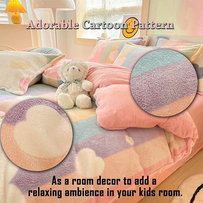 MorroMorn Pink Duvet Cover Queen, Rainbow Bedding Sets, Fluffy Comforter Covers Set, Down Alternative Blanket Ultra Soft Kawaii Cute for Girls Kids Teen Women Full Double Size - LeafyLoom