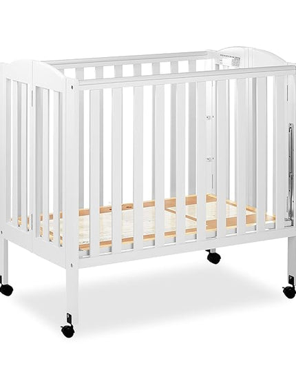 3 in 1 Portable Folding Stationary Side Crib in White, Greenguard Gold & Sunset 3” Extra Firm Fiber Crib Mattress, Greenguard Gold Certified, Waterproof Vinyl Cover - LeafyLoom