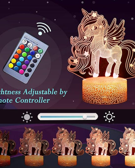 Unicorn Night Light, 3D Illusion Lamp Unicorn Lights for Kids Room, 16 Colors & Flashing Modes with Remote Control Opreated Dimmable Christmas Birthday Gifts for Boys Girls Kids Children Teen - LeafyLoom