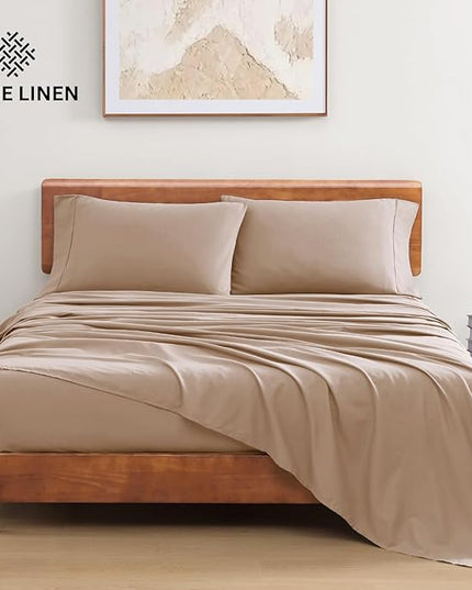 LANE LINEN 100% Organic Cotton Sheets Set Pure Long- Staple Percale Weave - Bedding for Bed Fits Mattress Upto 15" Deep Pocket (Queen Taupe) - LeafyLoom