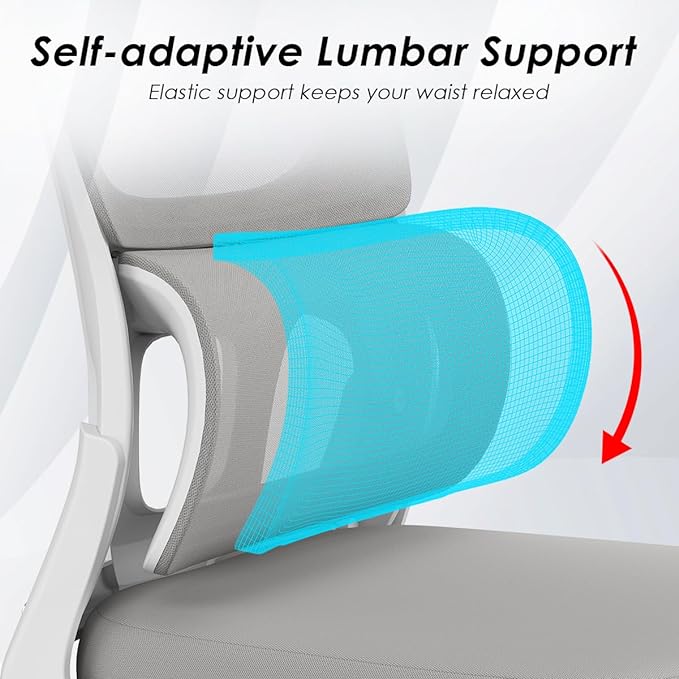 Soohow Ergonomic Home Office Chair, Mesh Desk Chair with Lumbar Support, Comfy Computer Desk Chair with Flip Armrest Rolling Wheels, Grey. - LeafyLoom