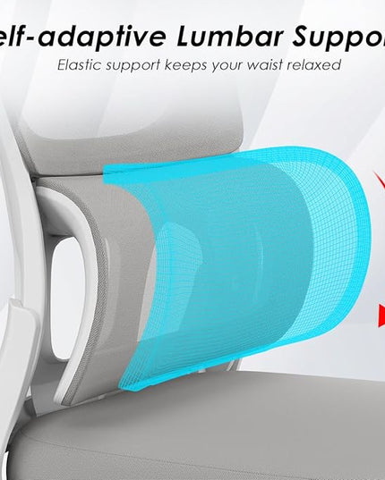 Soohow Ergonomic Home Office Chair, Mesh Desk Chair with Lumbar Support, Comfy Computer Desk Chair with Flip Armrest Rolling Wheels, Adjustable Headrest, Grey. - LeafyLoom
