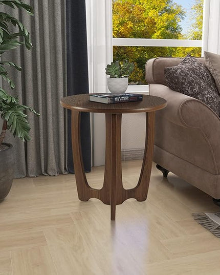 FINECASA Round End Table Small Rustic Side Table with Curved Legs Farmhouse Side Table Living Room, Bedroom, Entryway, Bedside, Nightstand (Chestnut) - LeafyLoom