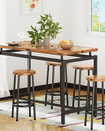 DKLGG Dinner Table Set for 4, Modern Kitchen Table and Chairs for 4 Wooden Top and Adjustable Metal Legs, Small Dining Room Table Set 5 Pieces Compact Design for Small Space - LeafyLoom
