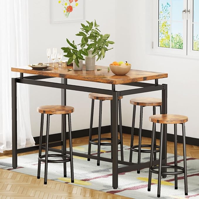 DKLGG Dinner Table Set for 4, Modern Kitchen Table and Chairs for 4 Wooden Top and Adjustable Metal Legs, Small Dining Room Table Set 5 Pieces Compact Design for Small Space - LeafyLoom