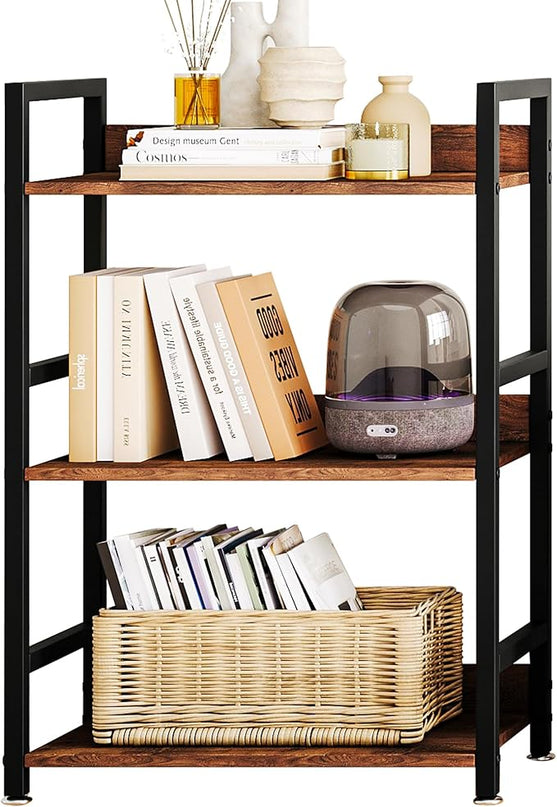 Small Bookshelf for Small Spaces, 3 Tier Small Book Shelf Organizer, Narrow Bookcase for Small Spaces, Small Bookcase for Bedroom, Living Room, Home, Office, 120 lbs Weight Capacity (Brown) - LeafyLoom