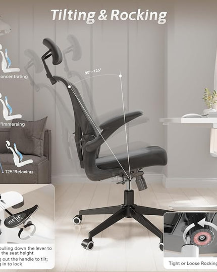 Ergonomic Desk Chair with 300LBS Capacity,Adjustable Headrest,Lumbar Support,and Breathable Mesh Back - Perfect for Home Office,Study,and Gaming (Black) - LeafyLoom