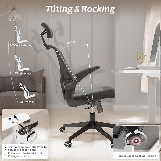 Ergonomic Desk Chair with 300LBS Capacity,Adjustable Headrest,Lumbar Support,and Breathable Mesh Back - Perfect for Home Office,Study,and Gaming (Black) - LeafyLoom