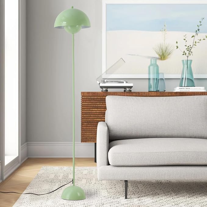 COSYLUX Modern Floor Lamp for Living Room, Industrial Tall Standing Lamp for Bedroom, Metal Shade Reflecting Light reading Floor Lamp for Office, Nursery Room, Corner(Pastel Green) - LeafyLoom