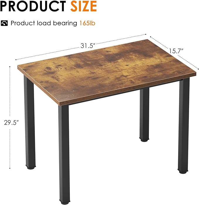 Need Small Desk, 31.5 inch Sturdy Writing Desk for Small Spaces, Small Computer Desk Teens Desk Study Table Laptop Desk Home Ofice Desk, Black Metal Frame, Rustic Brown - LeafyLoom