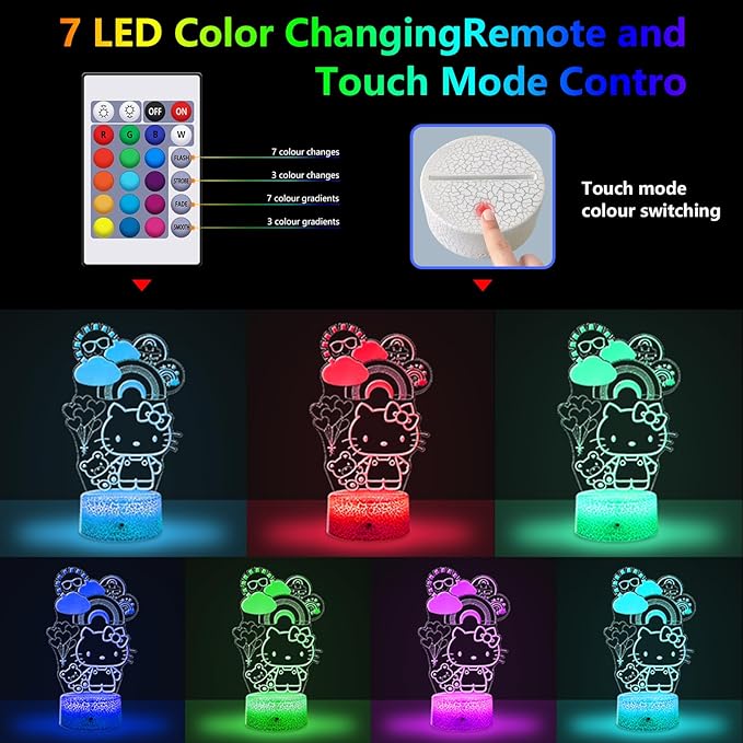 Kitty Night Light for Kids, Kitty Lamp Girl Cute Led Cat Night Light 16 Colors Dimmable Kitty Decor Lamp with Remote & Luminous Base, Bedroom Decoratio Gifts for Christmas Birthday Girls - LeafyLoom