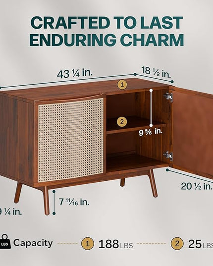 Bme Nancy Accent Cabinet, Elegant Curved Entryway Table with Storage with Soft-Close Doors, Solid Acacia Wood Frame with Adjustable Shelf and Levelers, Easy to Assemble, Anti-Tip Kit Included - LeafyLoom