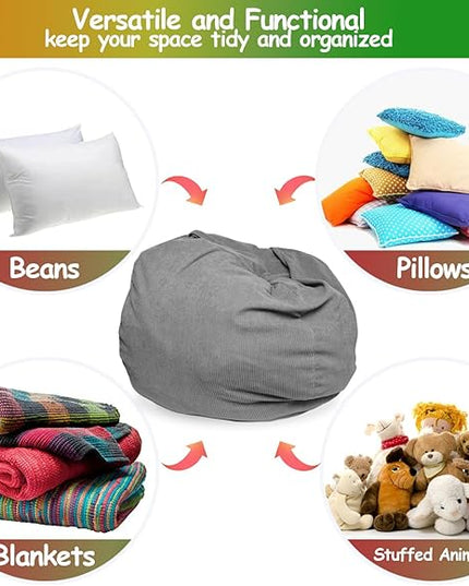 Stuffed Animal Storage Bean Bag Chair Cover (No Filler) Organizing Children's Plush Toys for Kids and Adults Keep your Memory Foam More Organized Gray - LeafyLoom