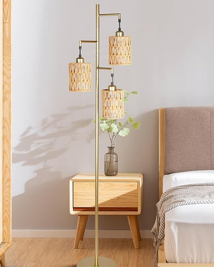 Farmhouse Floor Lamp, Industrial Style Tall Lamps, Boho Tree Standing Tall Lamp with Sturdy Modern Vintage Design for Living Room Bedroom Office Dining Room(Glod) - LeafyLoom