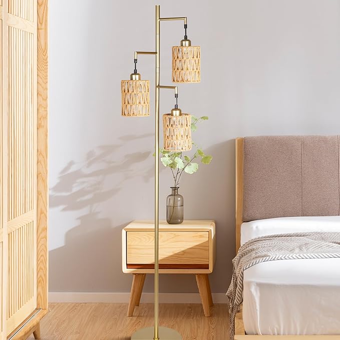 Farmhouse Floor Lamp, Industrial Style Tall Lamps, Boho Tree Standing Tall Lamp with Sturdy Modern Vintage Design for Living Room Bedroom Office Dining Room(Glod) - LeafyLoom