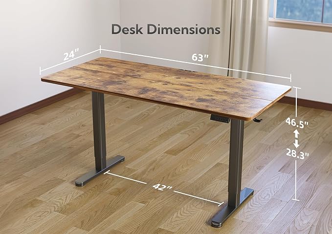 Electric Standing Desk, Adjustable Height Stand up Desk, 63x24 Inches Sit Stand Home Office Desk with Splice Board,Rustic Brown Top - LeafyLoom