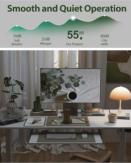 Height Adjustable Desk with Keyboard Tray, 48 x 24 Inches Electric Standing Desk, Stand up Computer Table with Memory Preset, Modern Lift Motorized Gaming Workstation, White - LeafyLoom