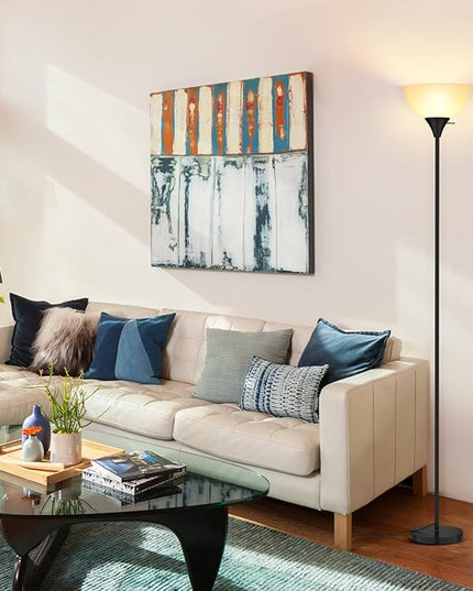 Floor Lamp, LED Standing Lamps with White Plastic Shade, Black Modern Torchiere Floor Lamp, Tall Lamps for Living Room Dorm, Bulb not Included - LeafyLoom