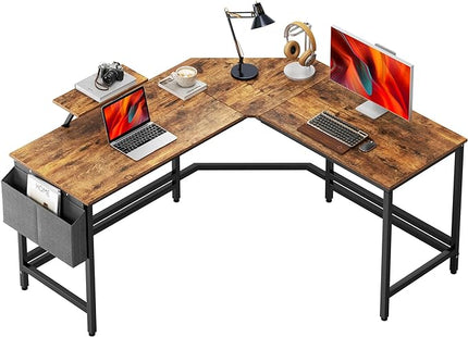Need L Shaped Computer Desk 59 Inch Gaming Desk with Large Monitor Stand L Desk Corner Desk with Storage Bag for Home Office Writing Rustic Brown - LeafyLoom