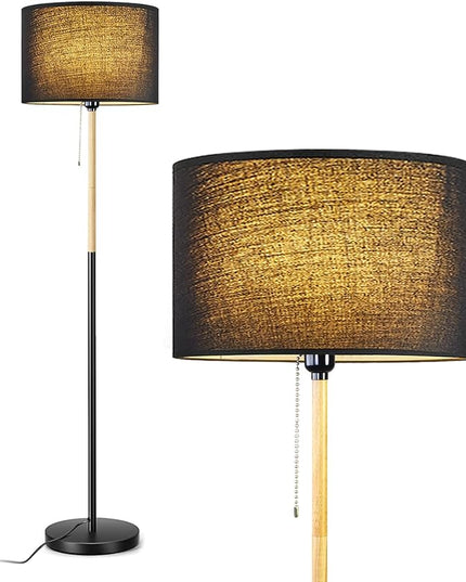 Modern Floor Lamp for Living Room Traditional Farmhouse Floor Lamps Mid-Century Pole Lamp with Linen Lamp Shade, Standing Tall Floor Lamps for Bedrooms and Office (Black) - LeafyLoom