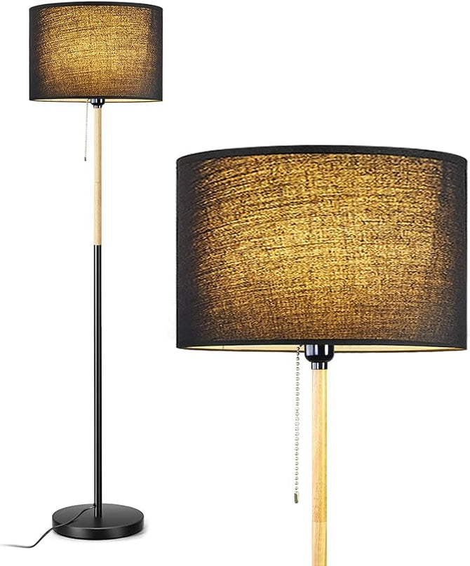 Modern Floor Lamp for Living Room Traditional Farmhouse Floor Lamps Mid-Century Pole Lamp with Linen Lamp Shade, Standing Tall Floor Lamps for Bedrooms and Office (Black) - LeafyLoom