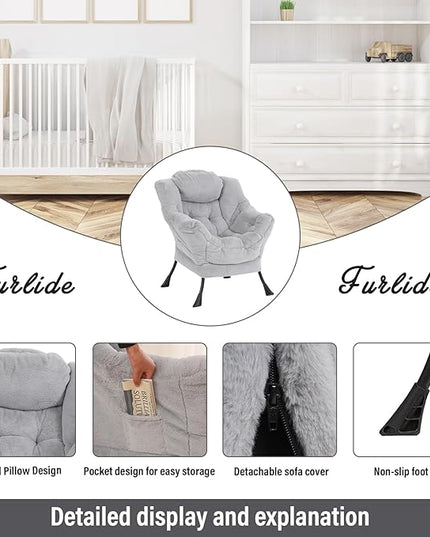 Lazy Chair with Ottoman, Modern Reading Chair with Folding Footrest, Comfortable Lounge Accent Chair for Bedroom, Study, Living Room, Courtyard (Plush Grey) - LeafyLoom