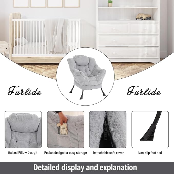 Lazy Chair with Ottoman, Modern Reading Chair with Folding Footrest, Comfortable Lounge Accent Chair for Bedroom, Study, Living Room, Courtyard (Plush Grey) - LeafyLoom