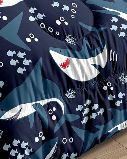 Shark Twin Comforter Set for Boys - 2Pcs Boys Sharks Bedding Set Twin Size Shark Print Comforter Set for Kids Boys Sea Animals Pattern Bedding Set for Bedroom, 1 Comforter with 1 Pillowcases - LeafyLoom