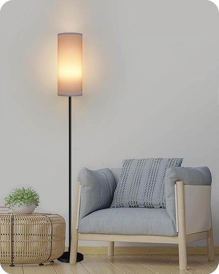 Dimmable Floor Lamp for Living Room, Corner Floor Lamp with Remote, 66'' Standing Tall Lamp, Linen Lampshade, 10W 800LM LED Bulb for Bedroom Study, FCC Listed Black and Pure White CW06LD05 - LeafyLoom