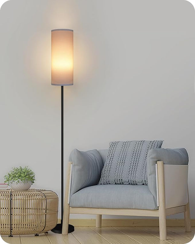 Dimmable Floor Lamp for Living Room, Corner Floor Lamp with Remote, 66'' Standing Tall Lamp, Linen Lampshade, 10W 800LM LED Bulb for Bedroom Study, FCC Listed Black and Pure White CW06LD05 - LeafyLoom