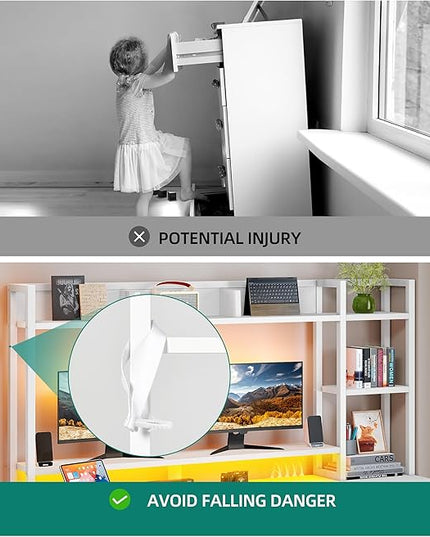 YITAHOME Computer Desk with Drawers & Power Outlets, File Drawers with Lock, 59" Home Office Desk with Storage Shelves & Monitor Stand, Gaming Desk with LED Lights & Hutch, White - LeafyLoom