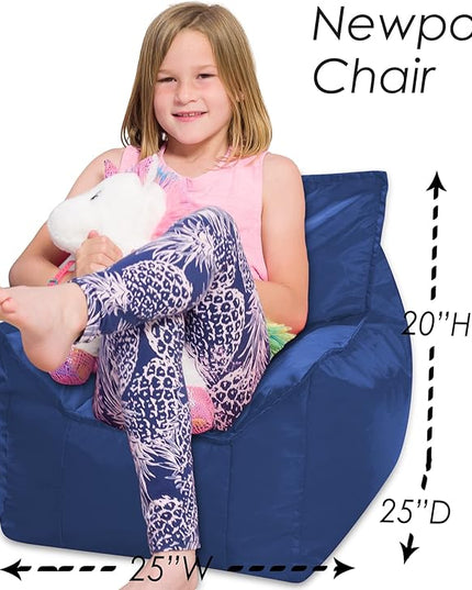 Posh Creations Bean Bag Chair Structured Comfy Seat Use for Gaming, Reading and Watching TV, Newport, Navy - LeafyLoom