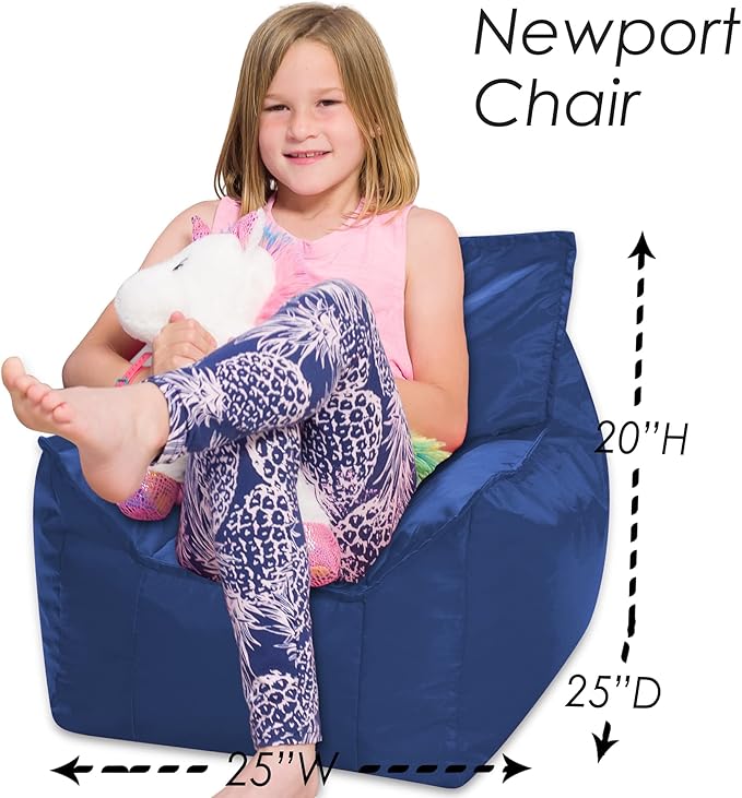 Posh Creations Bean Bag Chair Structured Comfy Seat Use for Gaming, Reading and Watching TV, Newport, Navy - LeafyLoom